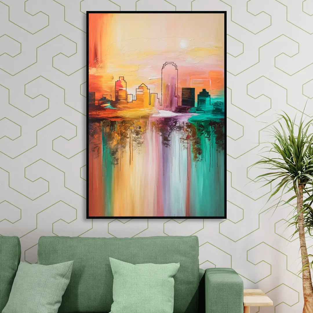 Tulsa Skyline Sunset Sitting Room - Black Canvas Wall Art