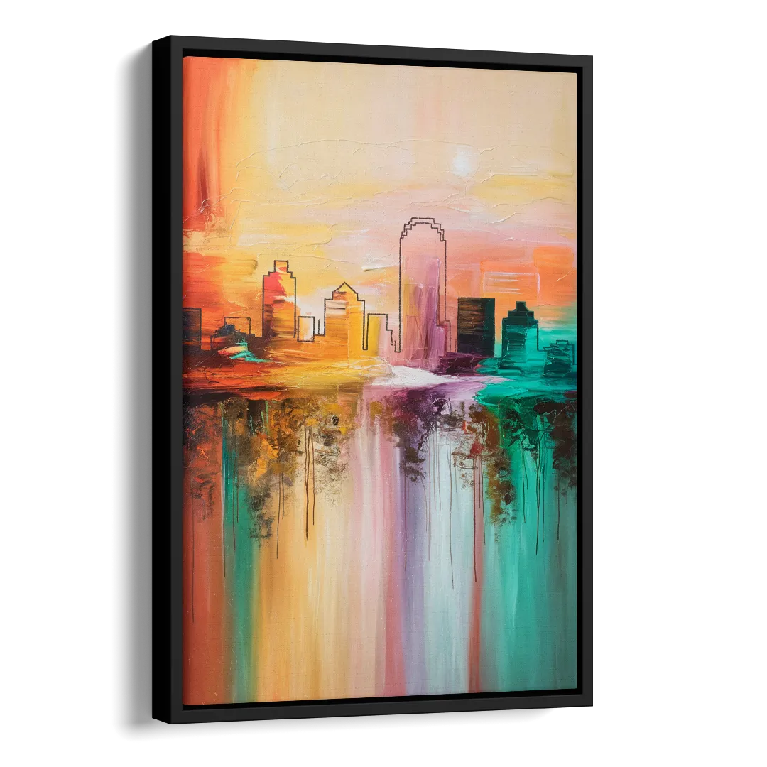 Tulsa Skyline Sunset Side - Black Canvas Wall Art