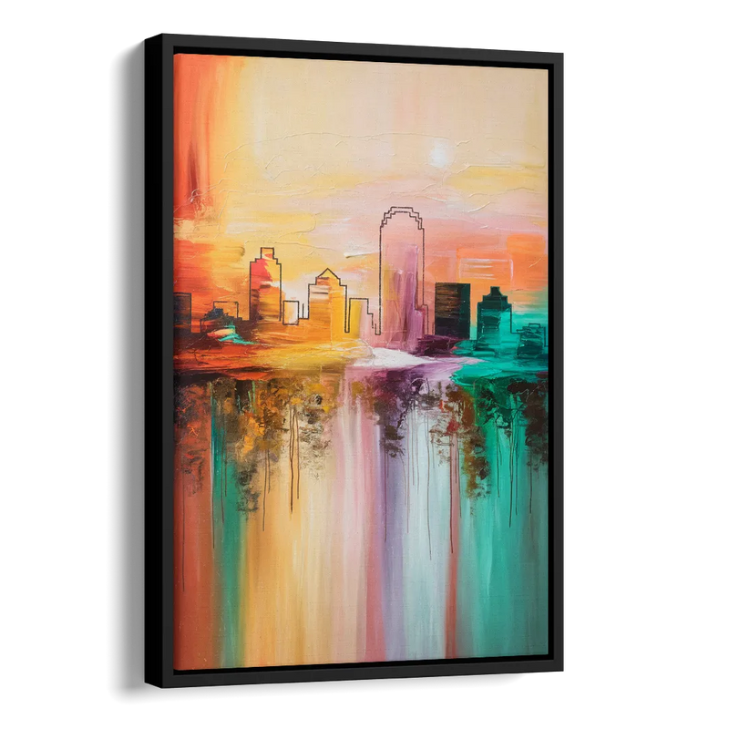 Tulsa Skyline Sunset Side - Black Canvas Wall Art
