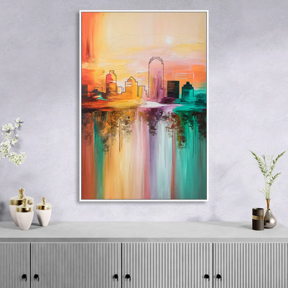 Tulsa Skyline Sunset Living Room - White Canvas Wall Art