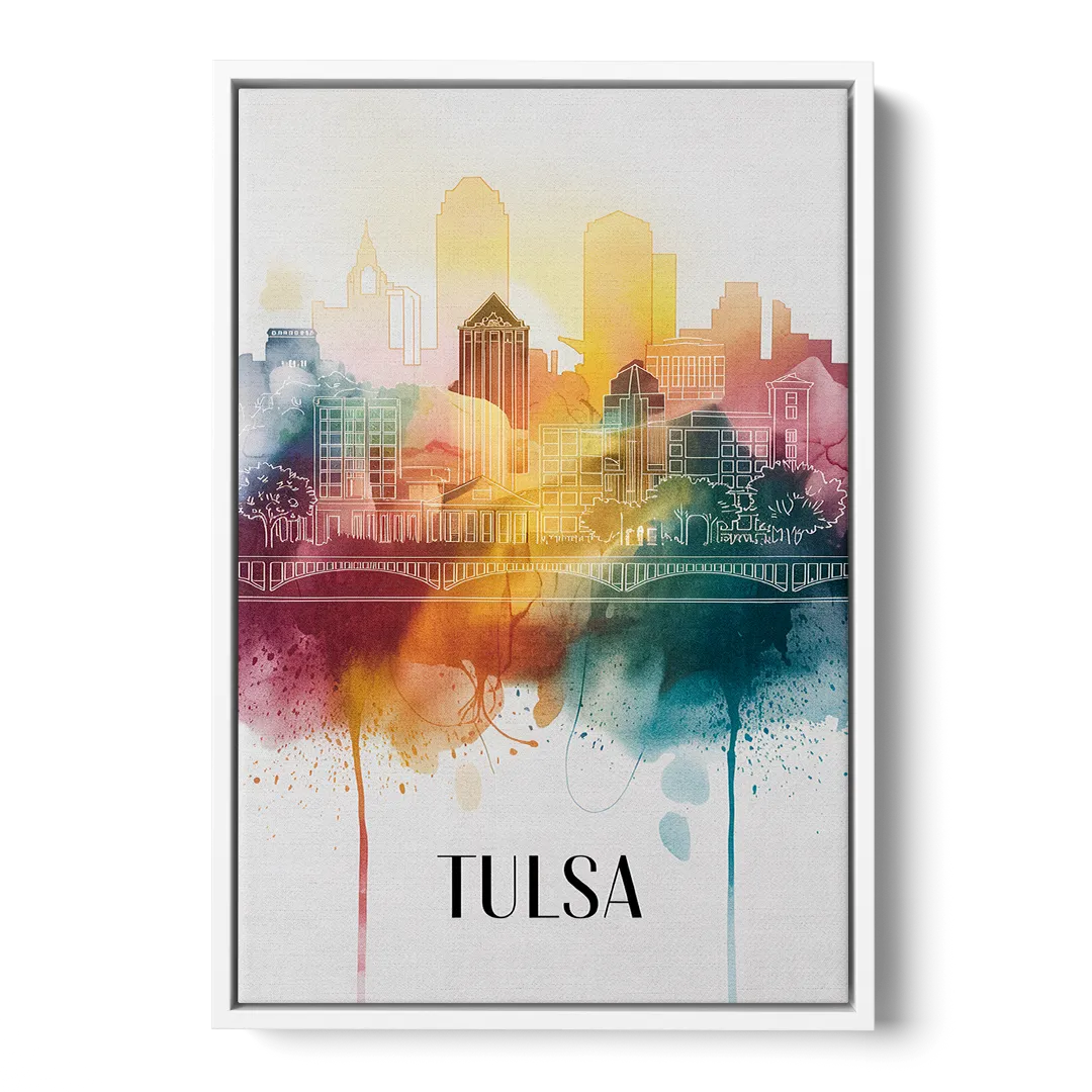 Tulsa Urban Charm Front - White Canvas Wall Art