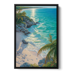 Tulum Beach Turquoise - Black Framed Canvas Wall Art - Front
