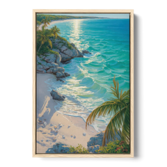 Tulum Beach Turquoise - Oak Framed Canvas Wall Art - Front