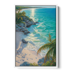 Tulum Beach Turquoise - White Framed Canvas Wall Art - Front