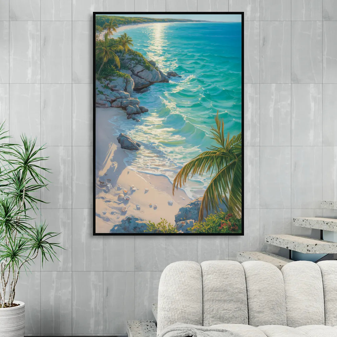 Tulum Beach Turquoise Sitting Room - Black Canvas Wall Art