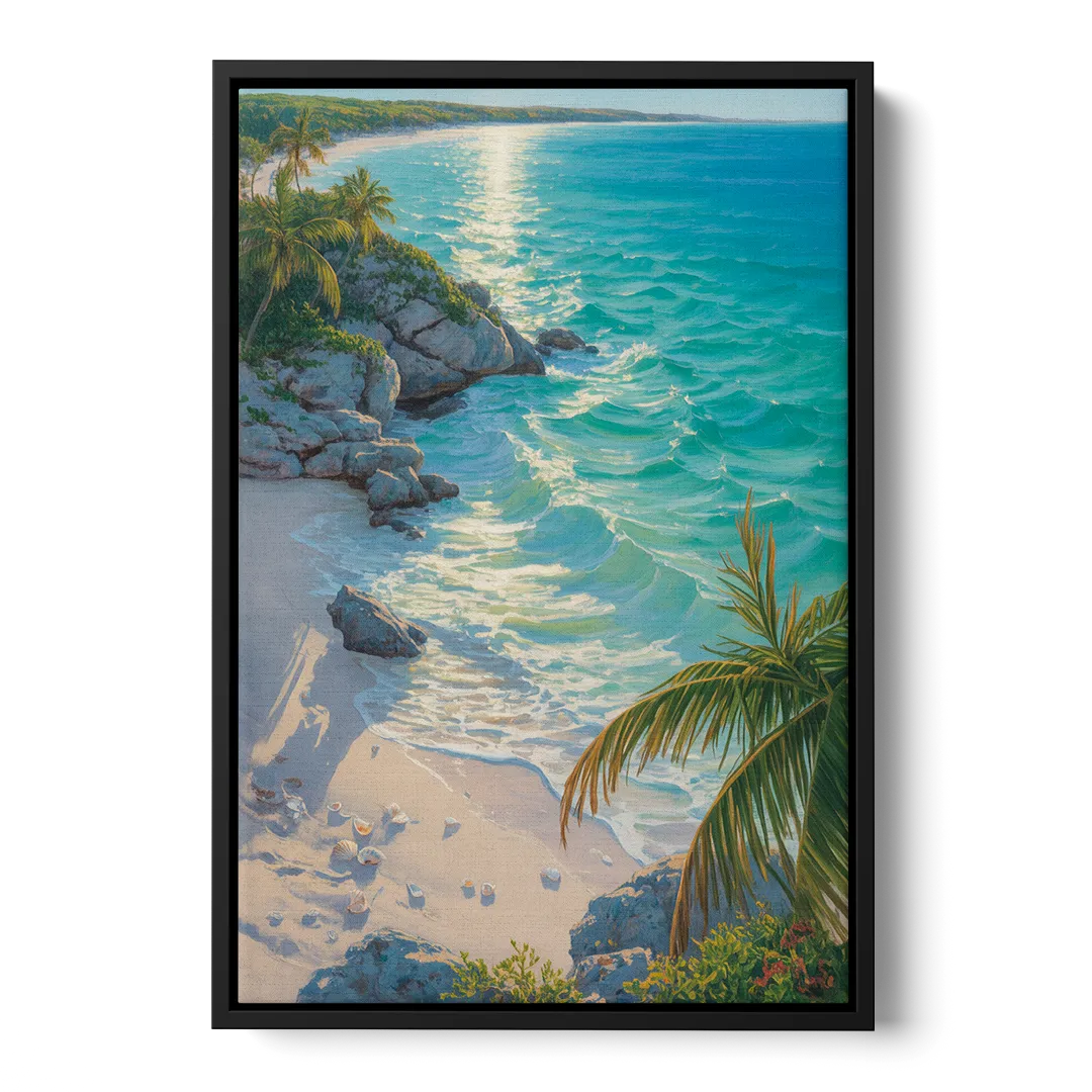Tulum Beach Turquoise Front - Black Canvas Wall Art