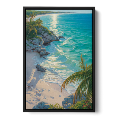 Tulum Beach Turquoise Front - Black Canvas Wall Art
