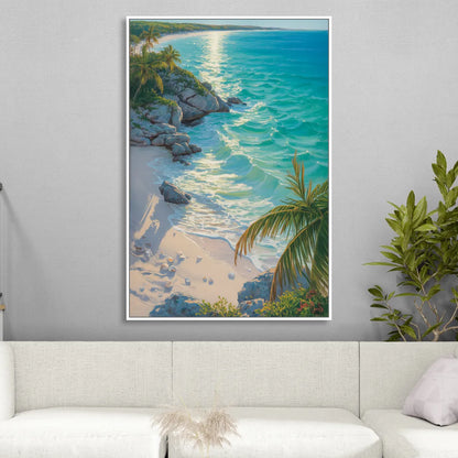 Tulum Beach Turquoise Sitting Room - White Canvas Wall Art