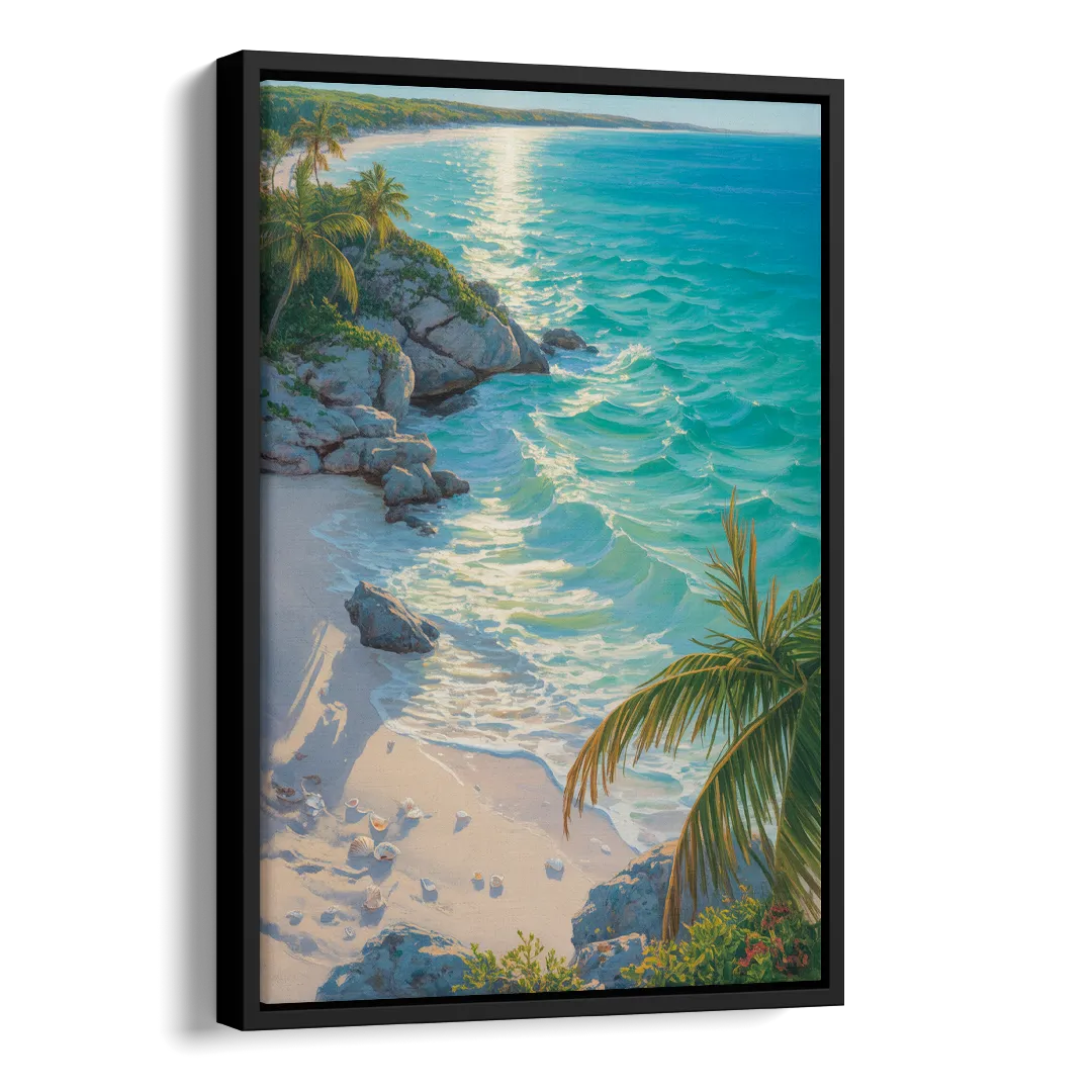 Tulum Beach Turquoise Side - Black Canvas Wall Art