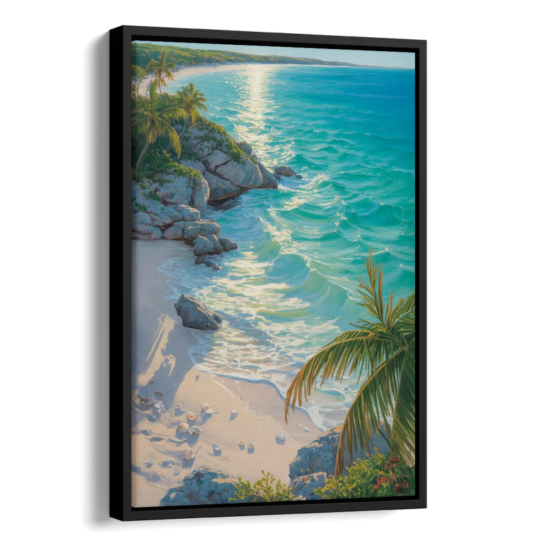 Tulum Beach Turquoise Side - Black Canvas Wall Art
