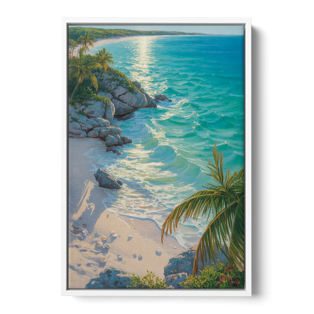 Tulum Beach Turquoise Front - White Canvas Wall Art