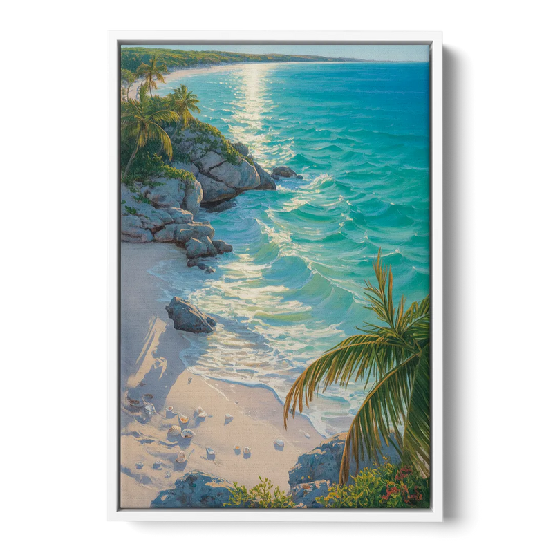 Tulum Beach Turquoise Front - White Canvas Wall Art