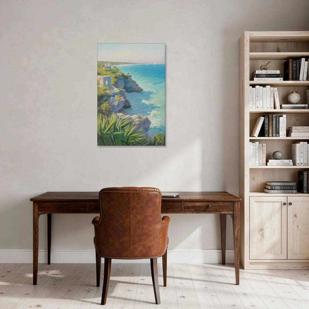 Tulum Cliff Ruins - Canvas Wall Art - Office - 24x36