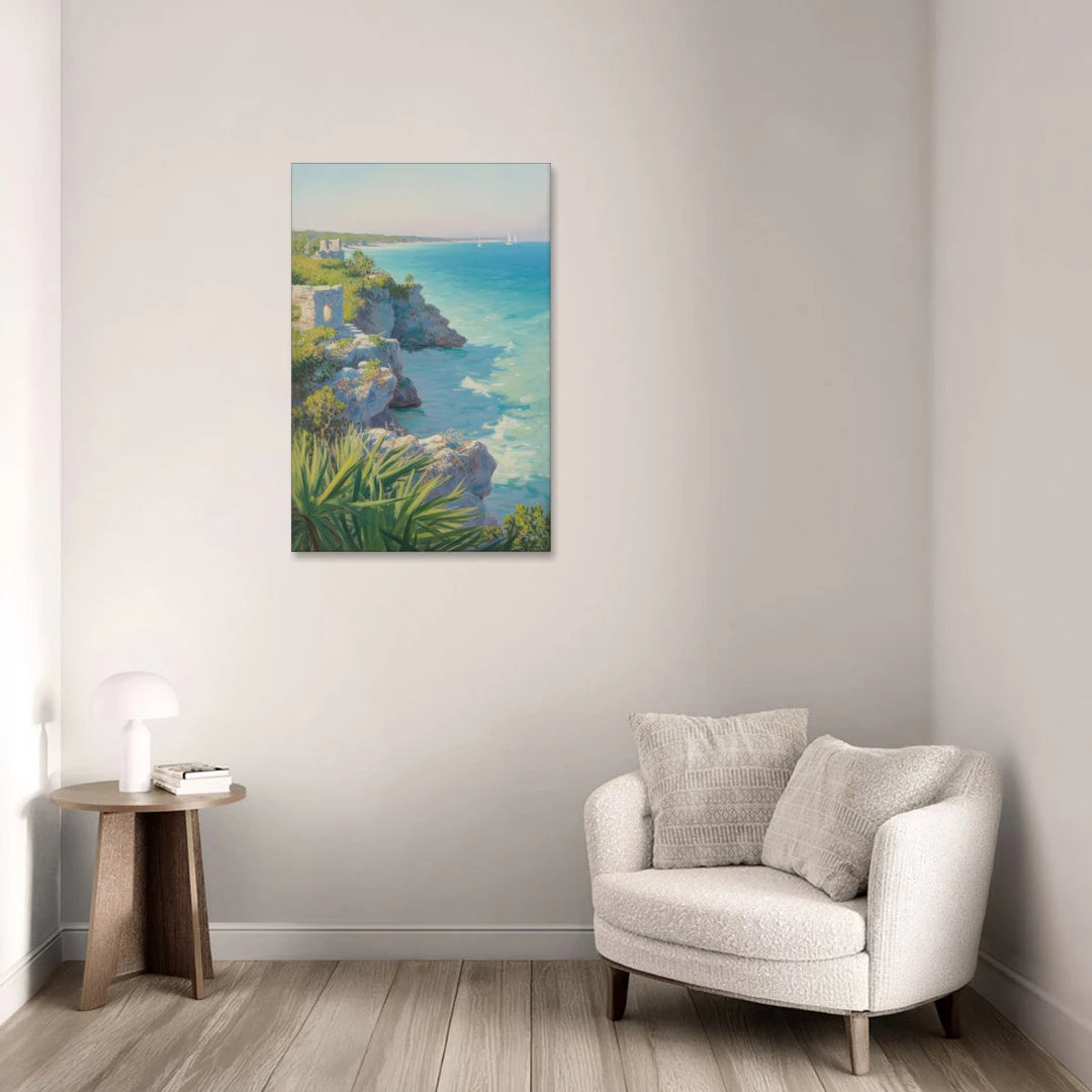Tulum Cliff Ruins - Canvas Wall Art - Sofa - 24x36