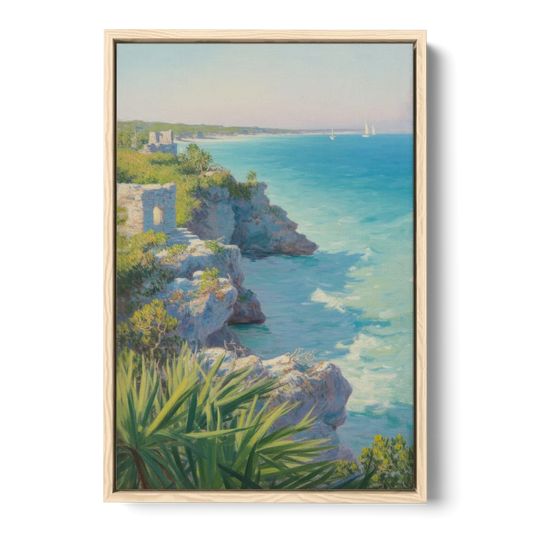 Tulum Cliff Ruins - Oak Framed Canvas Wall Art - Front