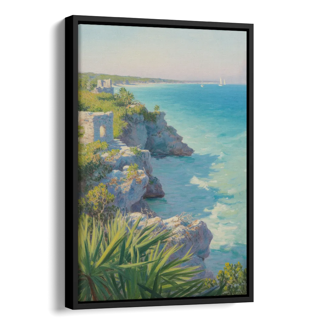 Tulum Cliff Ruins Side - Black Canvas Wall Art