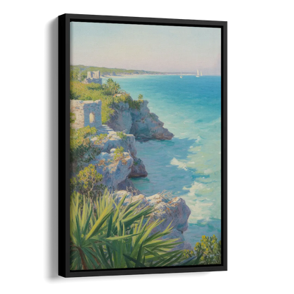 Tulum Cliff Ruins Side - Black Canvas Wall Art