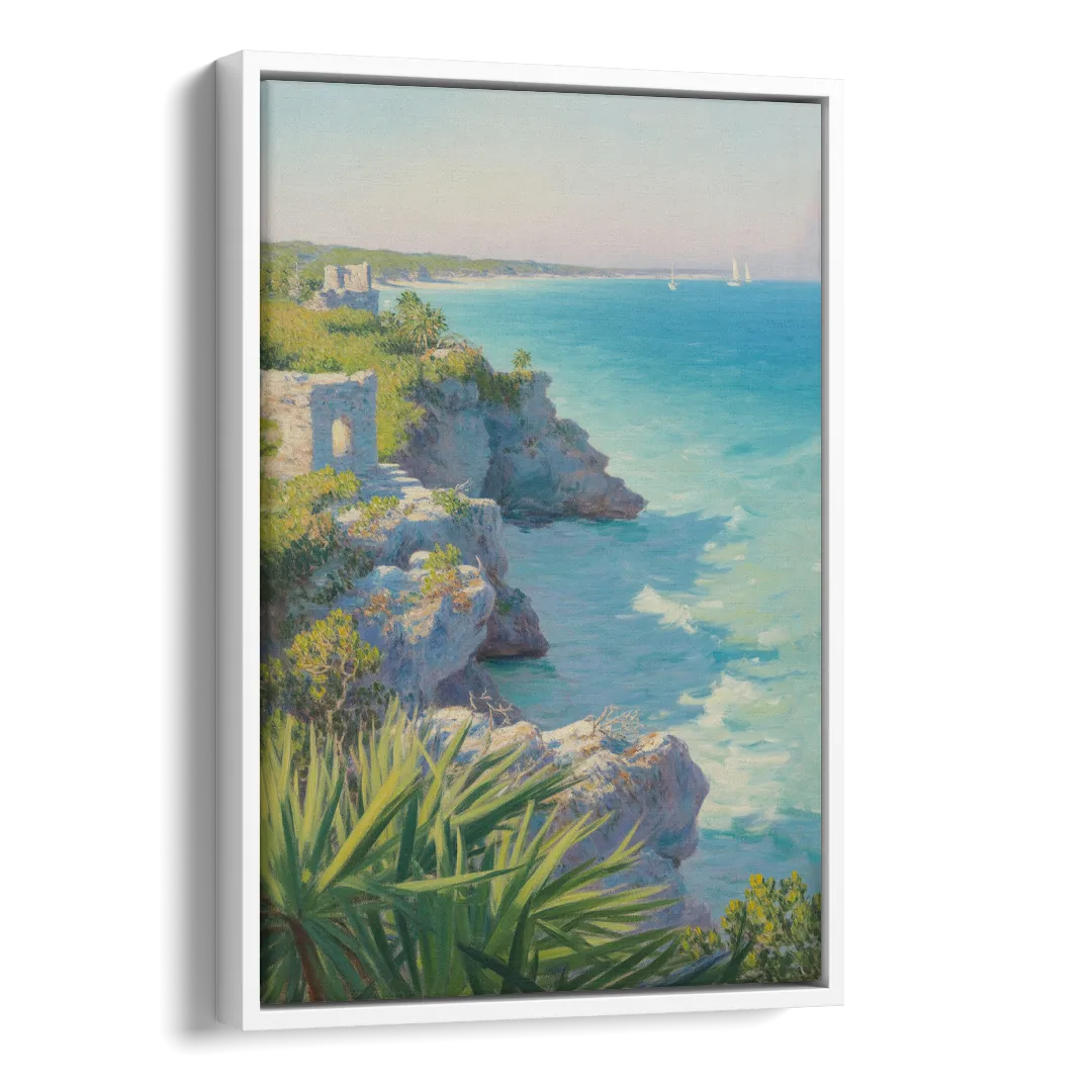 Tulum Cliff Ruins Side - White Canvas Wall Art