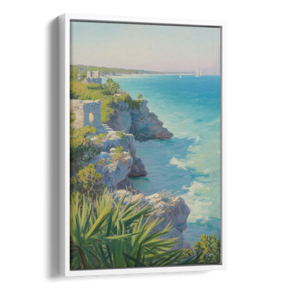 Tulum Cliff Ruins Side - White Canvas Wall Art