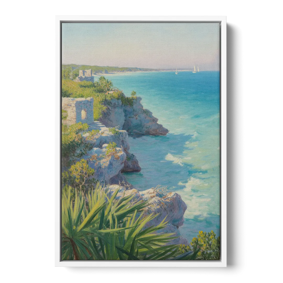Tulum Cliff Ruins Front - White Canvas Wall Art