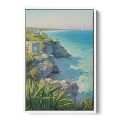 Tulum Cliff Ruins Front - White Canvas Wall Art