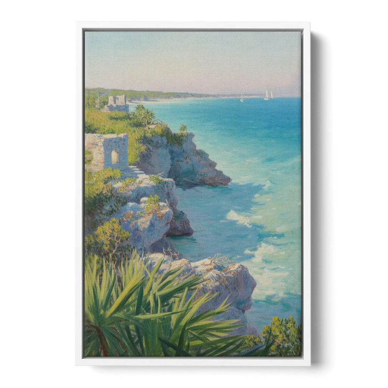 Tulum Cliff Ruins Front - White Canvas Wall Art