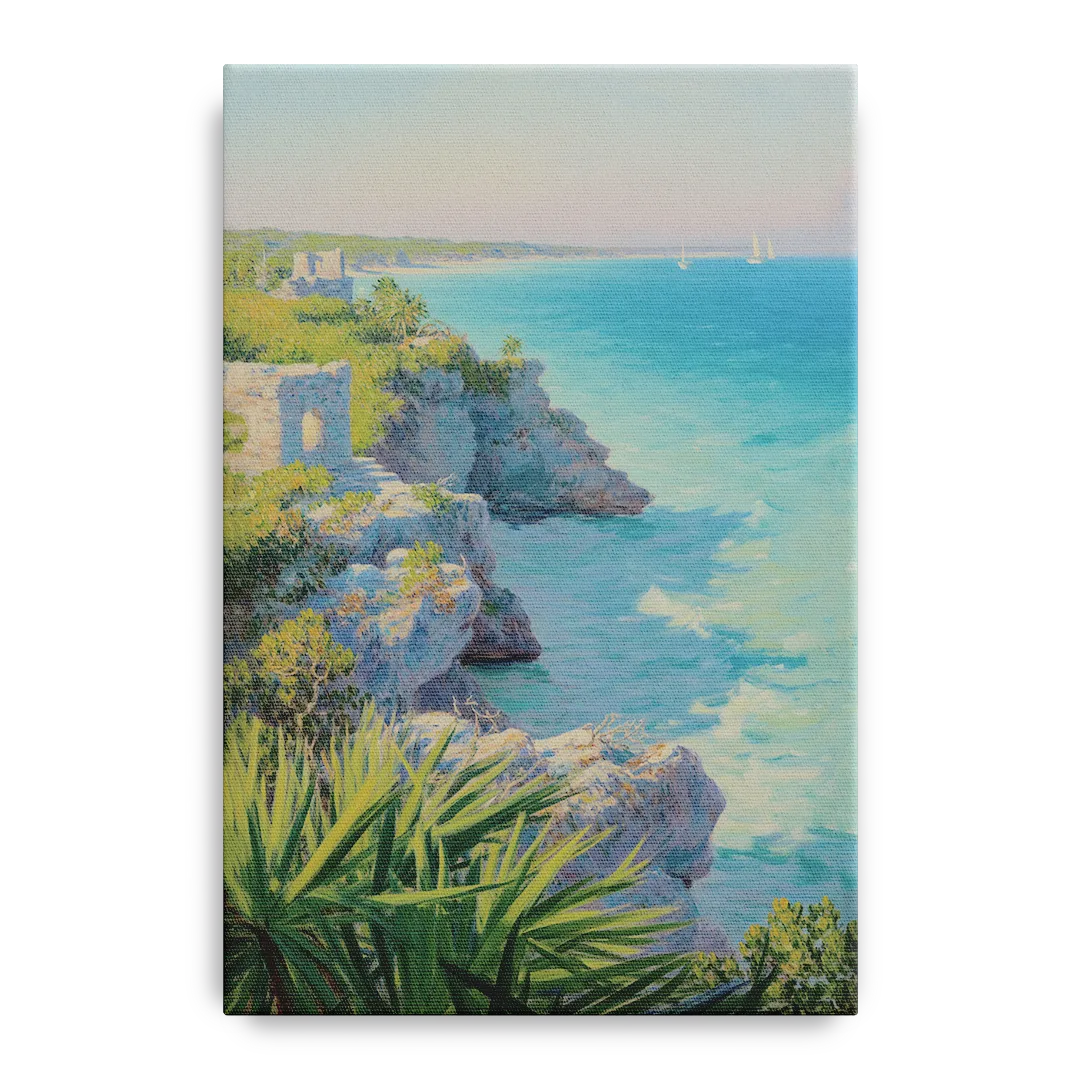 Tulum Cliff Ruins Front - Canvas Wall Art