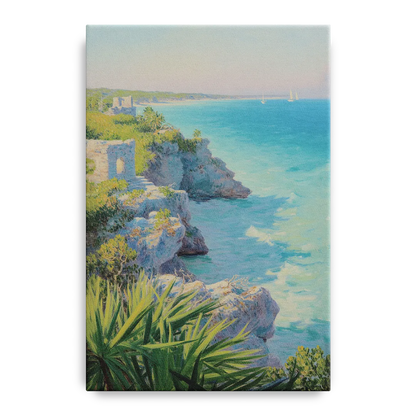 Tulum Cliff Ruins Front - Canvas Wall Art