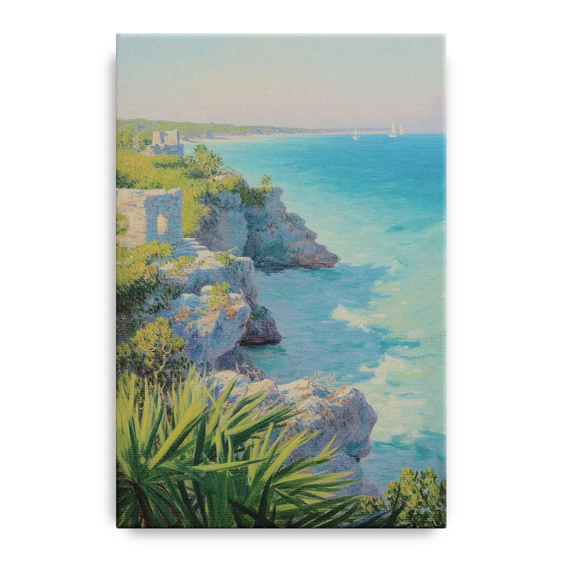 Tulum Cliff Ruins Front - Canvas Wall Art