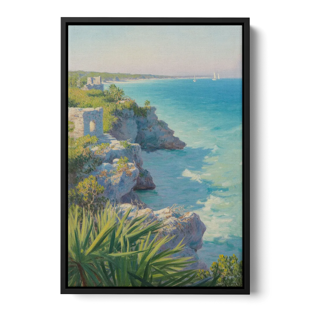 Tulum Cliff Ruins Front - Black Canvas Wall Art