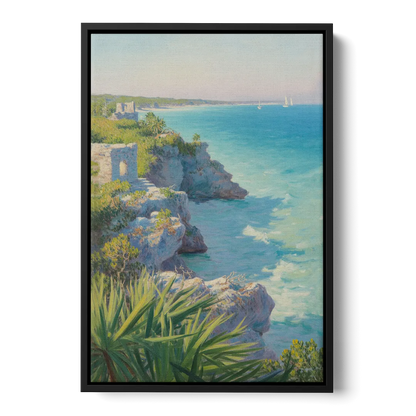 Tulum Cliff Ruins Front - Black Canvas Wall Art