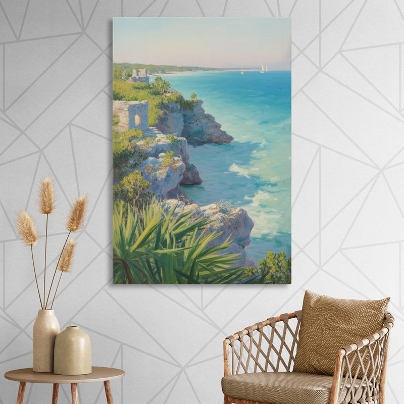 Tulum Cliff Ruins Sitting Room - Canvas Wall Art