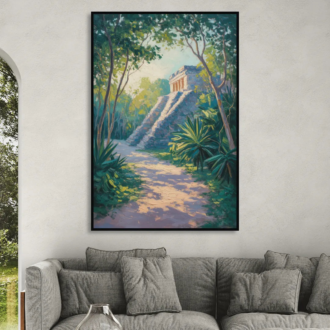 Tulum Jungle Path Sitting Room - Black Canvas Wall Art