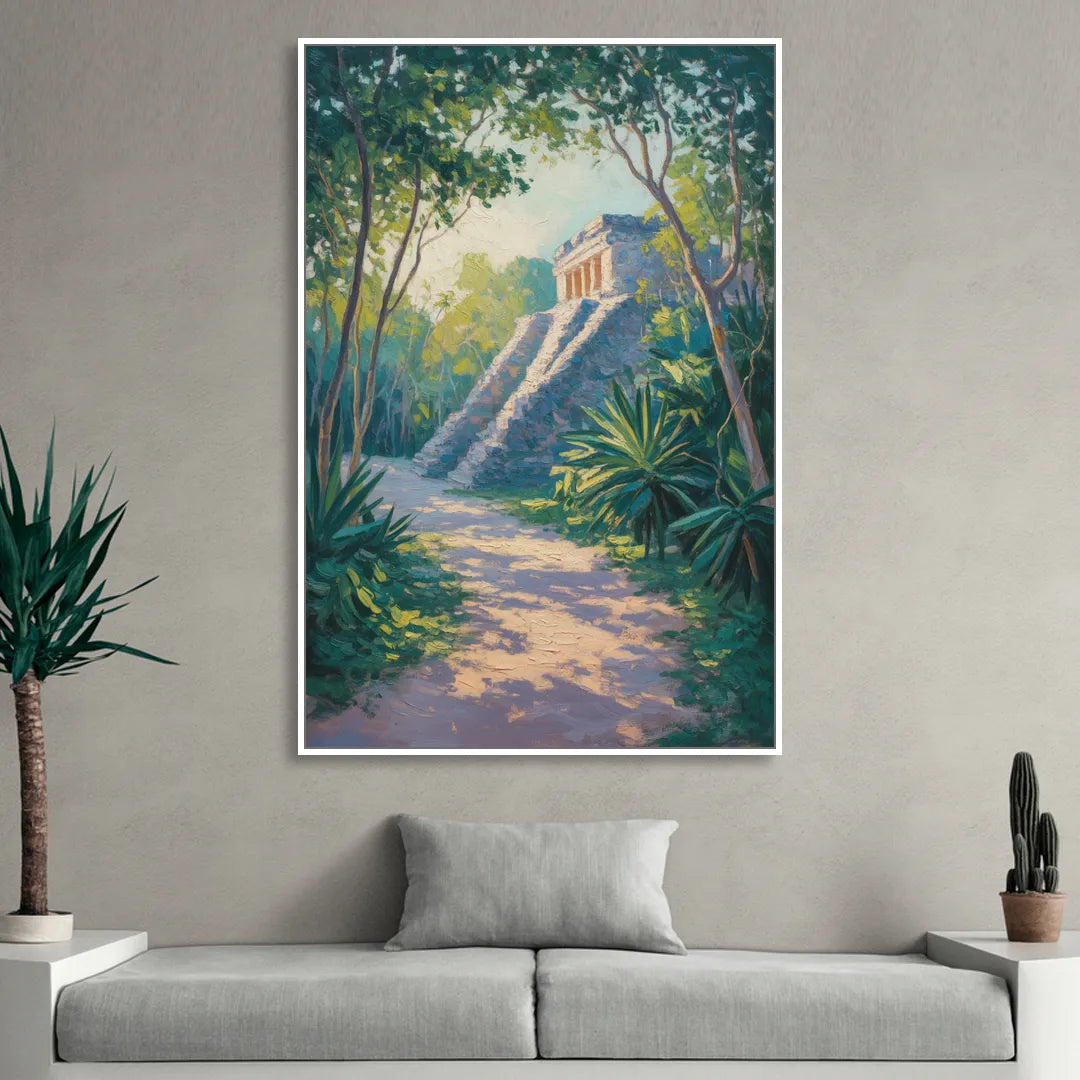 Tulum Jungle Path Living Room - White Canvas Wall Art