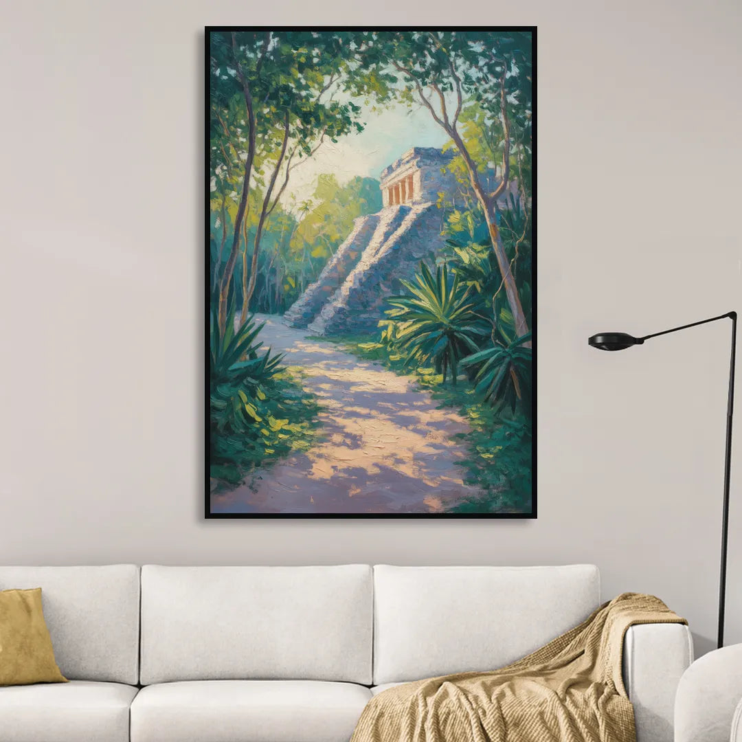 Tulum Jungle Path Living Room - Black Canvas Wall Art