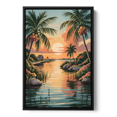 Tulum Lagoon Sunset - Black Framed Canvas Wall Art - Front