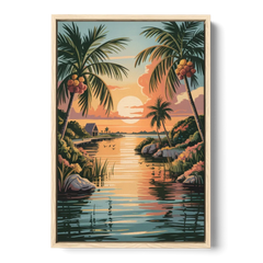 Tulum Lagoon Sunset - Oak Framed Canvas Wall Art - Front