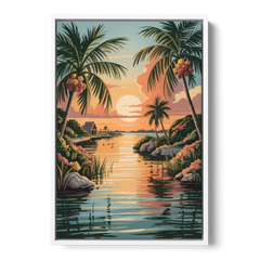 Tulum Lagoon Sunset - White Framed Canvas Wall Art - Front