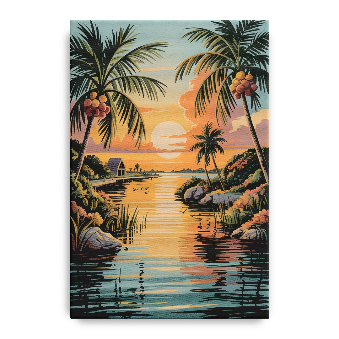 Tulum Lagoon Sunset Front - Canvas Wall Art