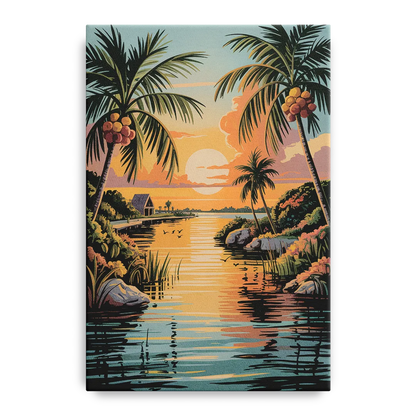 Tulum Lagoon Sunset Front - Canvas Wall Art