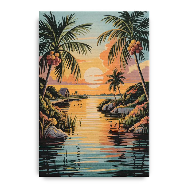 Tulum Lagoon Sunset Front - Canvas Wall Art