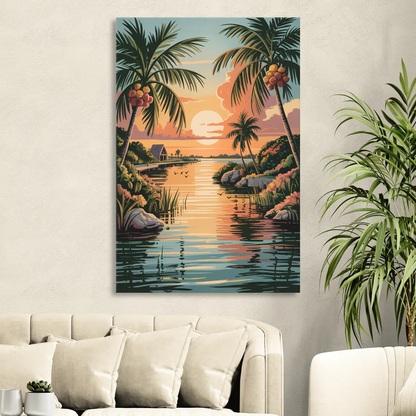 Tulum Lagoon Sunset Living Room - Canvas Wall Art