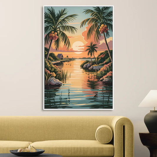 Tulum Lagoon Sunset Living Room - White Canvas Wall Art