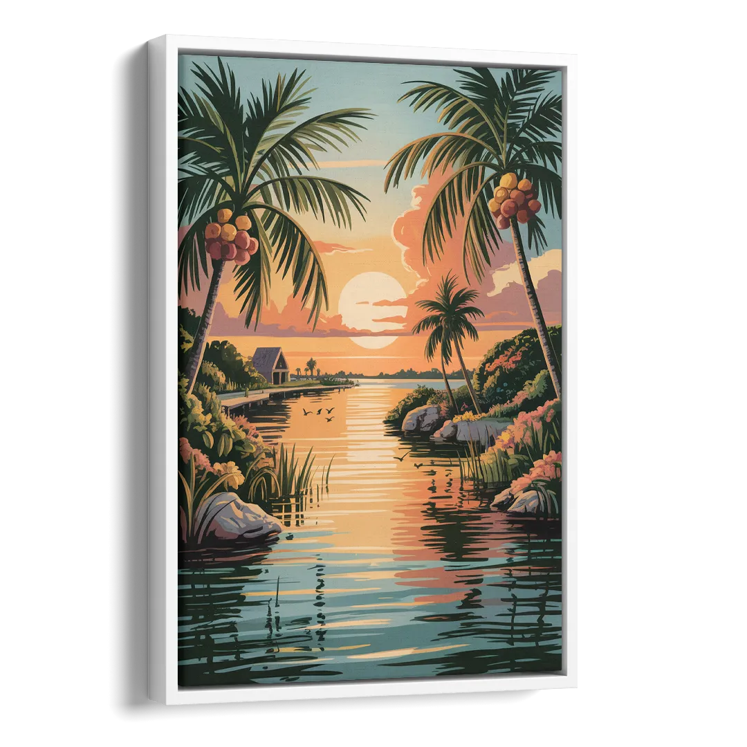 Tulum Lagoon Sunset Side - White Canvas Wall Art