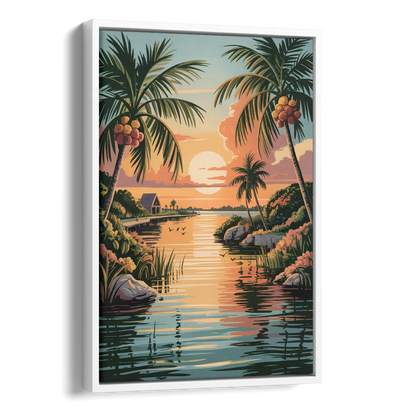 Tulum Lagoon Sunset Side - White Canvas Wall Art