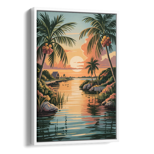 Tulum Lagoon Sunset Side - White Canvas Wall Art