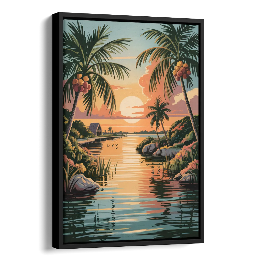 Tulum Lagoon Sunset Side - Black Canvas Wall Art