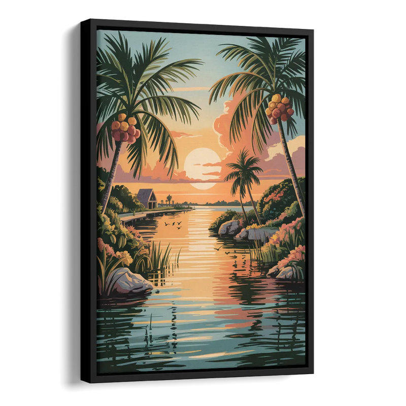Tulum Lagoon Sunset Side - Black Canvas Wall Art