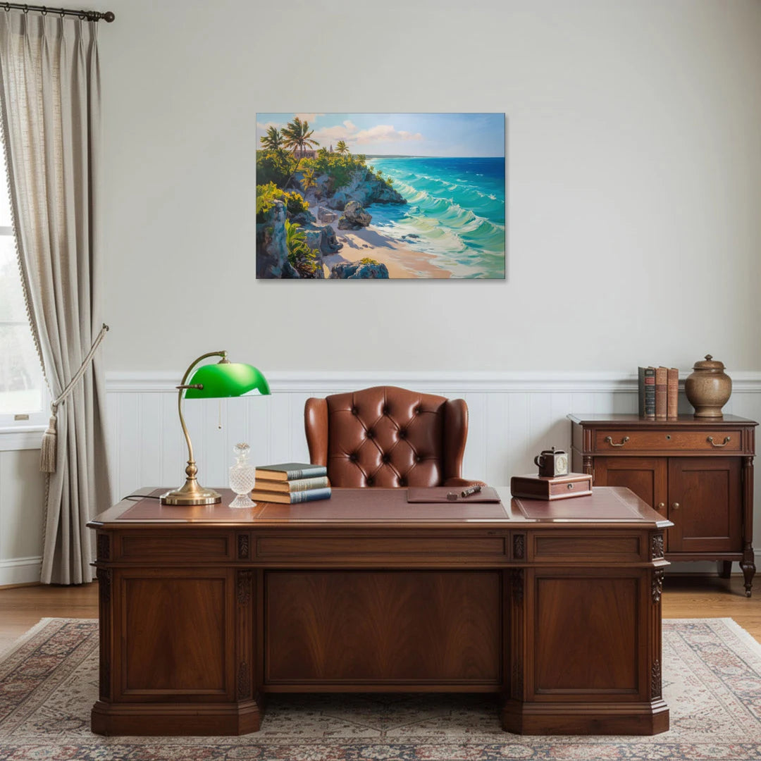 Tulum Ocean Cliffs - Canvas Wall Art - Office - 36x24