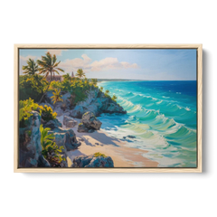 Tulum Ocean Cliffs - Oak Framed Canvas Wall Art - Front